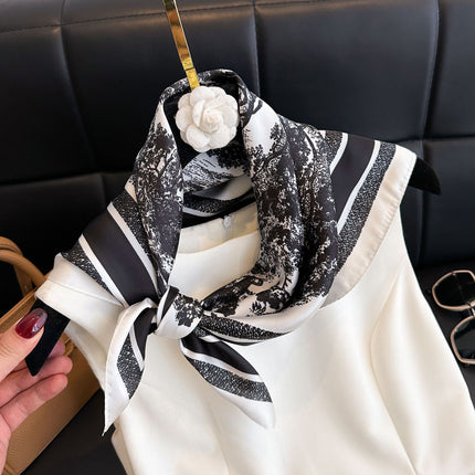 New Style Square Scarf Small Silk Satin Imitation Silk Women Flower and Bird Printed Beautiful Silk Scarf Thin Small Square Scarf Scarf Scarf