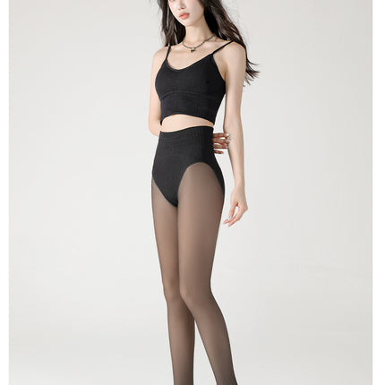 Leg-Enhancing All-In-One Pants with Fishbone Design, Non-Curling Leggings, High-Waisted Pantyhose, Thickened for Autumn and Winter, Skin-Tone Black Stockings