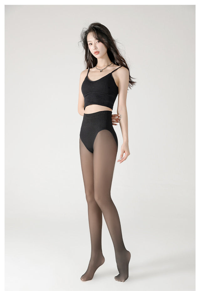 Leg-Enhancing All-In-One Pants with Fishbone Design, Non-Curling Leggings, High-Waisted Pantyhose, Thickened for Autumn and Winter, Skin-Tone Black Stockings