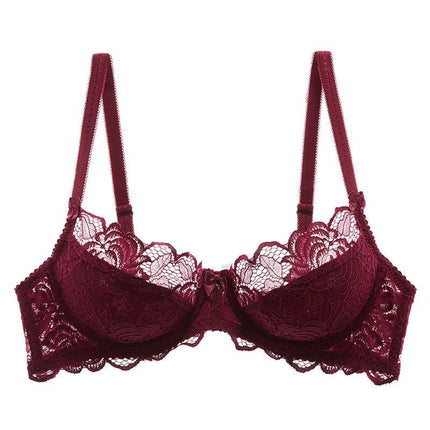 Cross-border Sexy Lace Underwear Women's Thin Transparent Large Chest Small plus size Bra Anti-sagging Upper Bra suit
