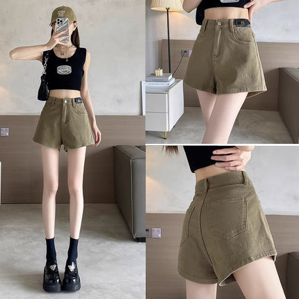 Khaki Denim Shorts for Women Summer 2025 New High-Waisted Loose Design Hot Pants for Small Hotties