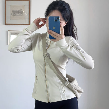 Lu Same Style Top Yoga Wear Alloy Zipper Slim Jacket Long-Sleeved Sports Casual Fitness Women's Stand-Up Collar Jacket