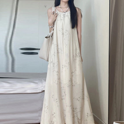 New Chinese Style Light Guofeng Skirt Hem Tassel Elegant Sling Loose Cool Zen dress Seaside Vacation