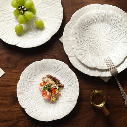 Household Dish Ceramic Plate Creative Cabbage Embossed Tableware Flower-shaped Western Food Plate Dessert Plate Restaurant Light Luxury Flat Plate