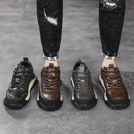 Men's Shoes 2026 New Spring Trendy Black Work Shoes Waterproof Lightweight Sports Shoes Thick-Soled Low-Top Casual Leather Shoes