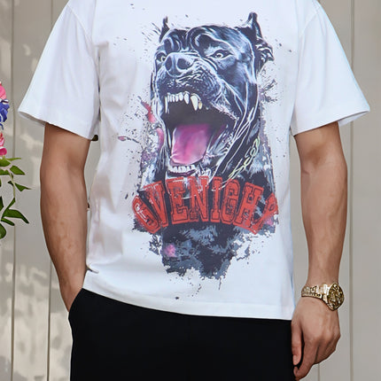 340 Jin Wear European New Digital Printing Dog Head Letter Fat Man Plus Fat Increase Fashion Fashion Brand American Short-sleeved T-shirt