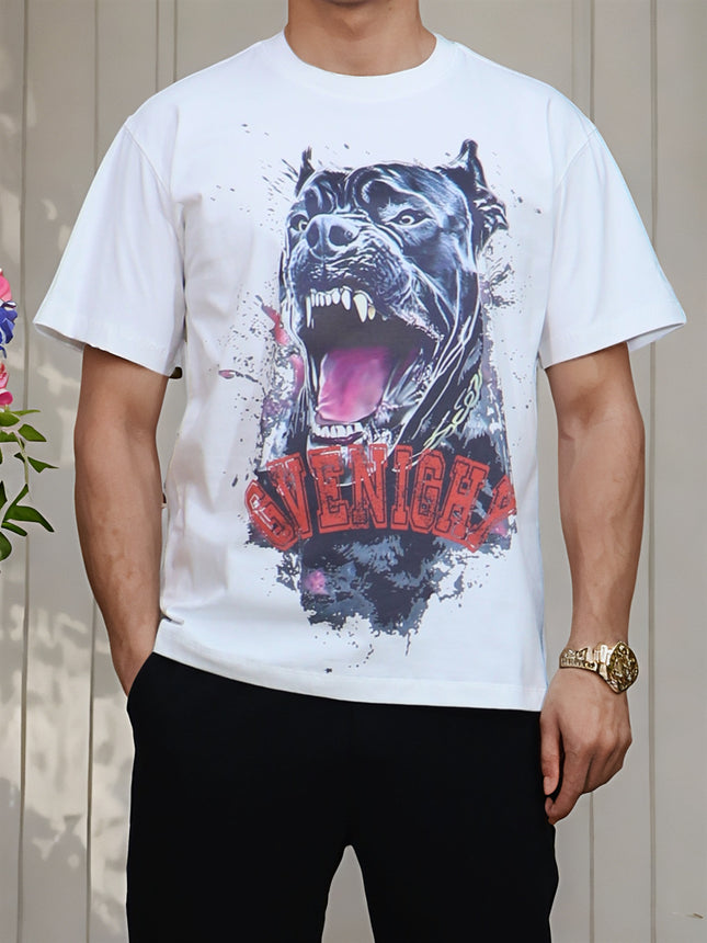 340 Jin Wear European New Digital Printing Dog Head Letter Fat Man Plus Fat Increase Fashion Fashion Brand American Short-sleeved T-shirt