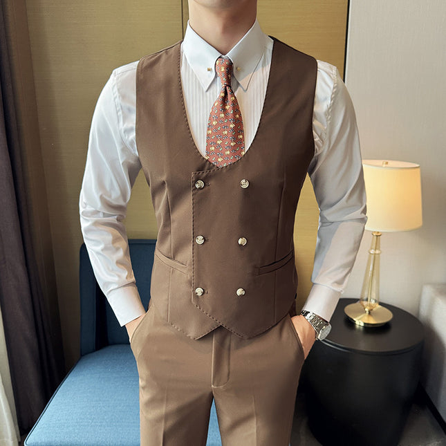 Barge collar dark solid color groom wedding dress suit three-piece business leisure tide annual meeting wholesale group purchase studio