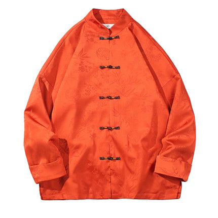 Shake fast live Tang suit shirt explosions 2025 spring and autumn men's ice silk Chinese buckle Tang suit Han suit jacket coat