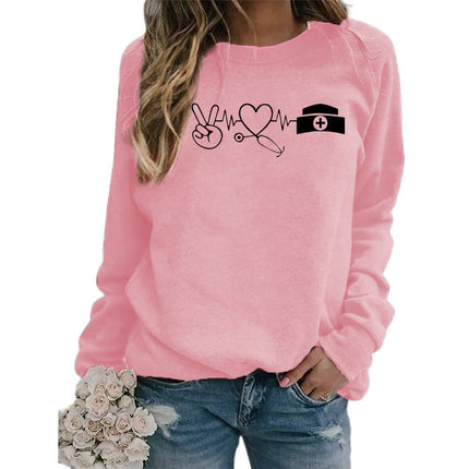 Cross-border European and American foreign trade supply scissors hand electrocardiogram love printing long sleeve round neck sweater autumn and winter men and women