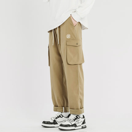 Trendy brand American retro men's high quality spring straight loose workwear 2024 New drape wide leg trousers
