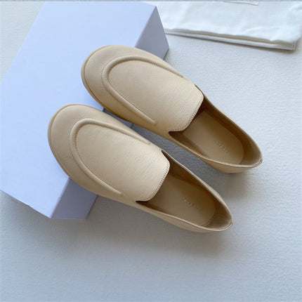 The*Row Loafers Soft Leather Soft Sole Slip-On Granny Shoes Genuine Leather Flat Casual Women's Shoes British Style Casual