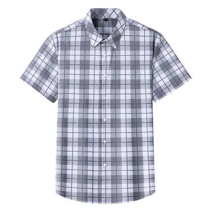 New 2025 Summer New Men's Short-Sleeved Bamboo Fiber Plaid Shirt Casual Half-Sleeved Pocketless Men's Lining