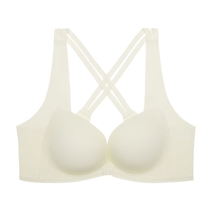 Front-Button Push-Up Bra, Breathable Thin Bra, Wireless Bra, Minimizes Bust, Seamless Front Closure, Makes Large Busts Appear Smaller