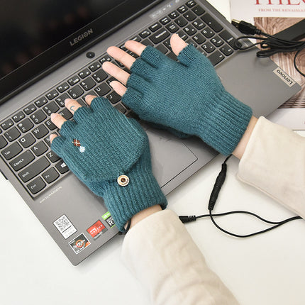 Warm Boom USB Heating Gloves Open Finger Plush Hand Warmer Two-sided Heating Electric Warm Gloves Removable and Washable Charging Treasure