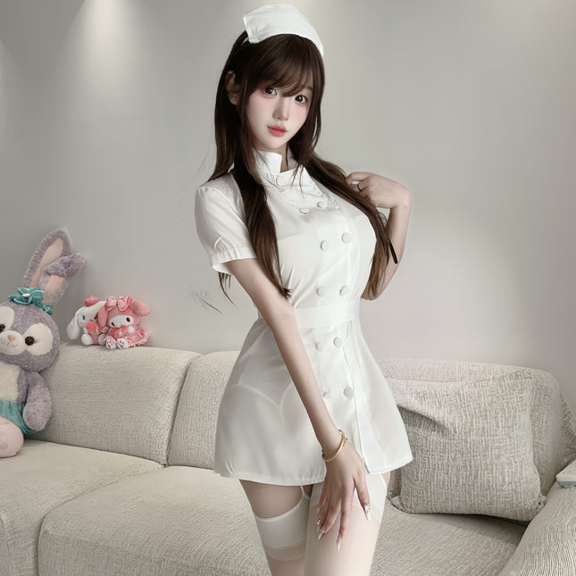 Sexy Nurse Doctor Cosplay White Angel Dress Short-Sleeved Lingerie
