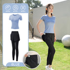 Blue [short-sleeved] two-piece set (black pants) upgraded version---crazy sale / M