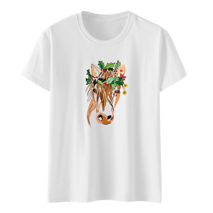 Amazon a generation of hair with green flowers horse head printed loose European and American printed ladies casual T-shirt women's jacket