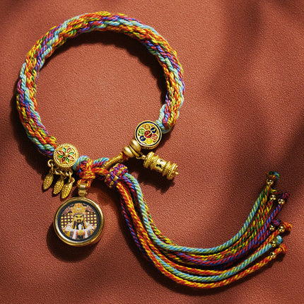 Thangka Xizang Hand Rope Hand-woven Ethnic Style Bracelet Five-way God of Wealth Green Mother Wen Zhu Thangka Bracelet
