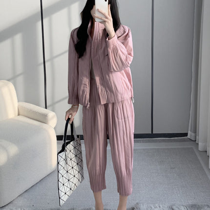 Winter cotton-padded clothes cotton-padded jacket suit women's fashion upscale women's clothing Miyake high-end clothes casual wind wear a complete set