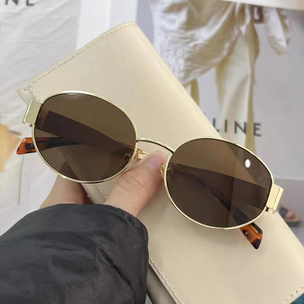 Cross-Border Popular Metal Oval Small Frame Sunglasses, Fashionable Sunglasses for Women, High-End Sun Visors, Glasses Wholesale