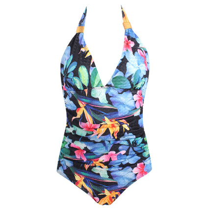 Cross-border new European and American women's one-piece swimsuit jacquard coffee bean fabric printed backless AliExpress swimsuit