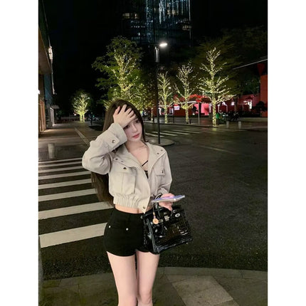 Chill Qiaoer Long Leg Filter! White Mid-Low Waist Tight Denim Shorts for Women Slimming Look Hip-Hugging Hot Pants