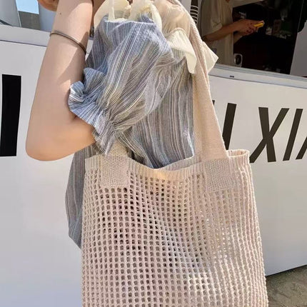 Han Feng Chic Hollow Woven Bag Fishing Net Bag Casual All-match Tote Bag Knitted Bag Shoulder Bag Holiday Beach Bag