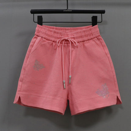 Elastic Waist Shorts Women's Hot Drilling Candy Color Butterfly Denim Wide Leg Pants New Korean Style Slim Look Elastic All-match Hot Pants
