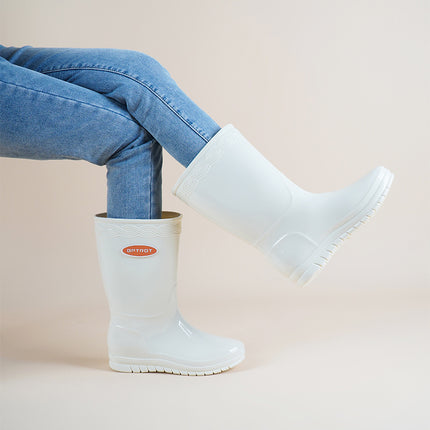 Women's Rain Shoes Korean Style Fashionable Mid-barrel High-bark Rain Boots Thick Sole Non-slip Waterproof Plus Cotton Velvet Warm Cover Shoes Outdoor Water Shoes