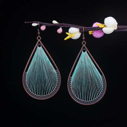 Bohemian Turquoise Earrings European and American Retro Owl Geometric Dreamcatcher Feather Tassel Earrings Women