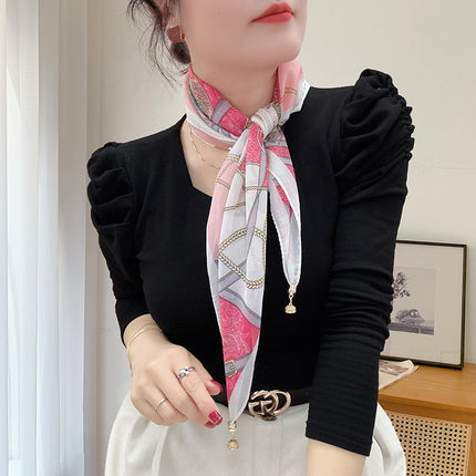 Magnetic buckle summer chiffon breathable sunscreen small square scarf neck scarf women's 2024 new all-match spring and autumn turban
