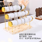 White leather 3 layers-gold edge jewelry stand