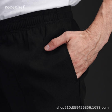 Chef Pants Black Straight-Leg Loose Breathable Work Pants for Kitchen Staff Men and Women Elastic Waist