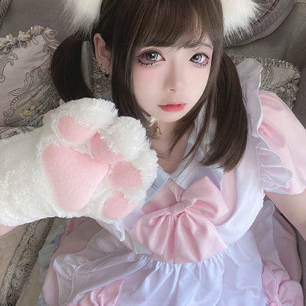 Japanese Lolita Maid Cosplay Pink Loli Maid Uniform Bow Short-Sleeve Dress