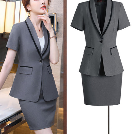 Summer short-sleeved suit suit women's thin business wear small temperament formal suit suit skirt front desk work clothes
