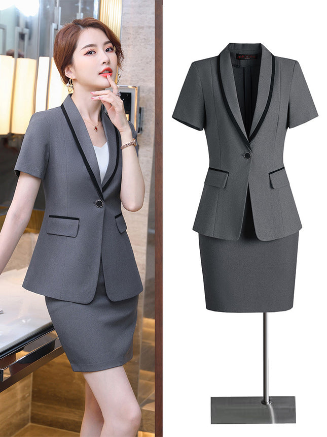 Summer short-sleeved suit suit women's thin business wear small temperament formal suit suit skirt front desk work clothes