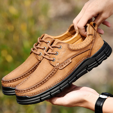 Leather Shoes Men's 2025 New Handmade Genuine Leather Men's Shoes Outdoor Mountaineering Slip-on Non-slip Casual Shoes Dad's Shoes