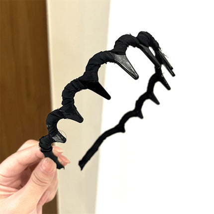 Korean Style Wave Hair Hoop Women's High Cranial Top Wash Face Toothed Hair Clip Fabric Non-slip Broken Hair Hoop Internet Popular 2024 New Style