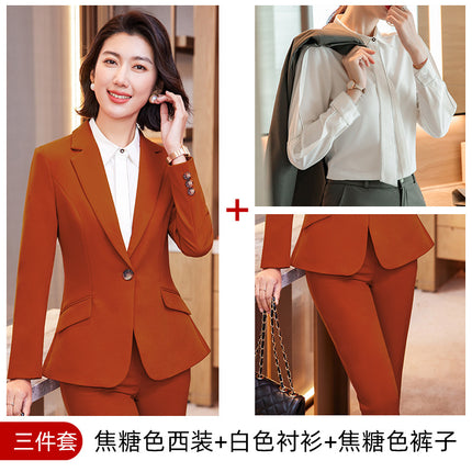 High-end red suit suit women's autumn and winter workwear jewelry hotel front desk workwear temperament professional suit jacket