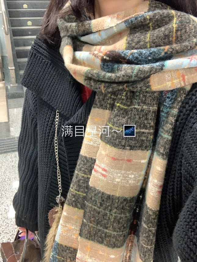 Cross-Border Imitation Cashmere Plaid Scarf for Women Autumn and Winter Thickened Warm Shawl Dual-Purpose Student Maillard Scarf Wholesale