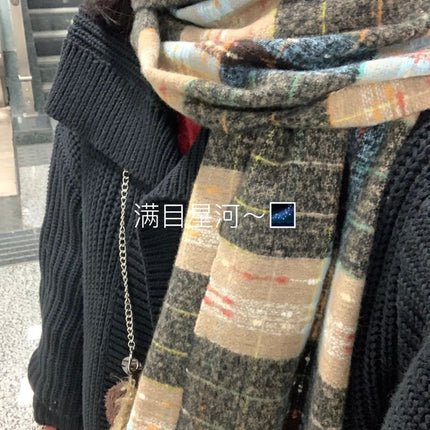 Cross-Border Imitation Cashmere Plaid Scarf for Women Autumn and Winter Thickened Warm Shawl Dual-Purpose Student Maillard Scarf Wholesale