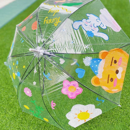 Children's diy painting transparent umbrella kindergarten painting creative handmade graffiti blank hand-painted long handle transparent umbrella