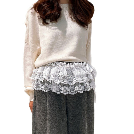 Clothing Store South Korea Dongdaemun Korean Style White Embroidered Three-Layer Cotton Lace Mesh Fart Curtain Women's Spring and Autumn Skirt