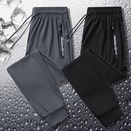 High-End Ice Silk Sports Quick-Drying Pants for Men, Lightweight, Breathable, Sweat-Absorbent, Large Size, Loose Leggings, Men's Fashionable Casual Pants