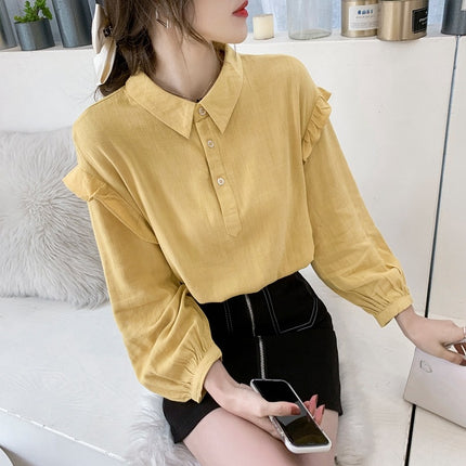 2025 Spring New Long Sleeve Chiffon Shirt Women's Lapel Doll Shirt White Western Style Shirt Ruffled Top