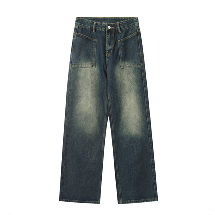 Vintage Mop Pants Girls Spring and Autumn Washed Old Straight Jeans Women's Loose High Street American Pants Ins
