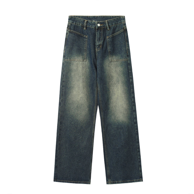 Vintage Mop Pants Girls Spring and Autumn Washed Old Straight Jeans Women's Loose High Street American Pants Ins