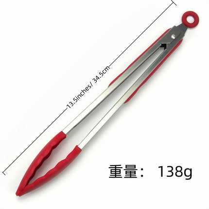 Cross-Border Black Silicone Clip High Temperature Resistant Kitchen Food Frying Stainless Steel Bread Clip Steak Clip Kitchen Food Clip