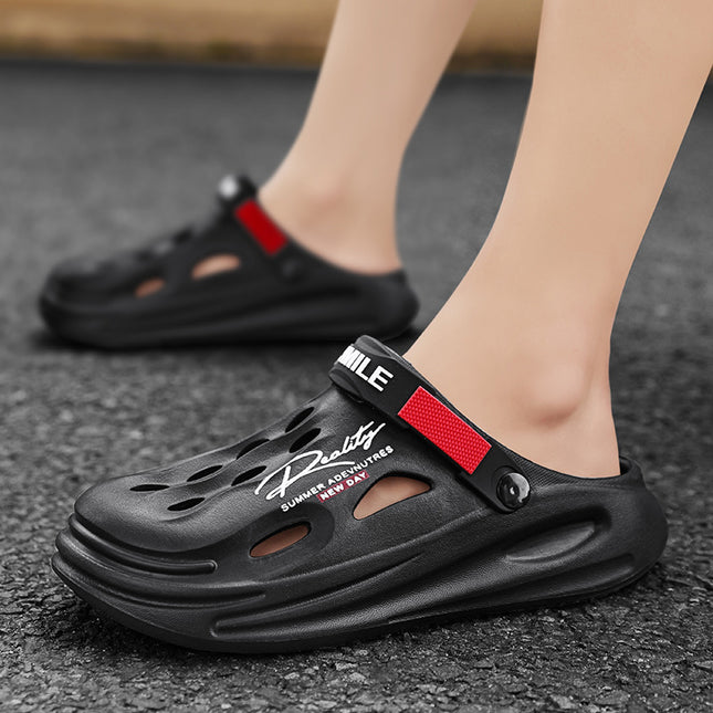 Cross-border plus size Hole Shoes Men's Trendy Wear-resistant Soft-soled Baotou Sandals Outer Wear Thick-soled Beach Men's Slippers Deodorant